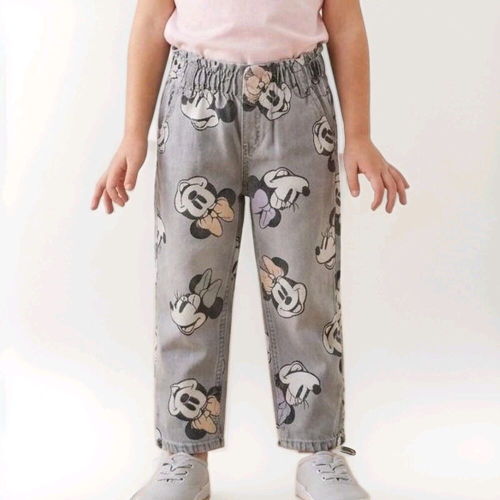 H&M Relaxed Fit Paper Bag Jeans Gray Minnie Mouse AOP Tapered Relaxed Fit 4T